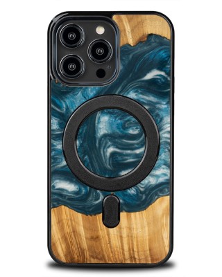 Husa BeWood Lemn Natural si Rasina, Unicat, Iphone 14 -Albastru-Aer