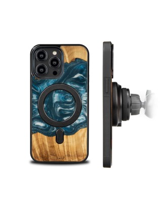 Husa BeWood Lemn Natural si Rasina, Unicat, Iphone 14 -Albastru-Aer