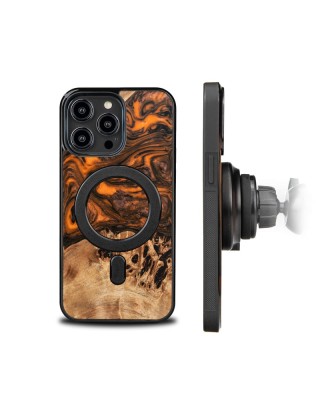 Husa BeWood Lemn Natural si Rasina, Unicat, Iphone 15 Pro Max -Portocaliu