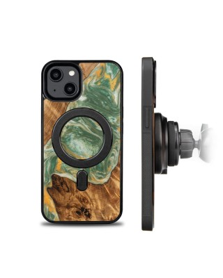 Husa BeWood Lemn Natural si Rasina, Unicat, Iphone 15 Pro Max -Verde- Apa