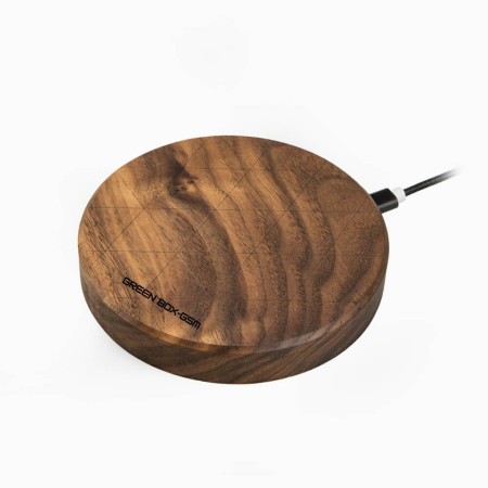 Incarcator Wireless GreenBoxGsm Cerc Subtire Qi 15W din Lemn de Nuc