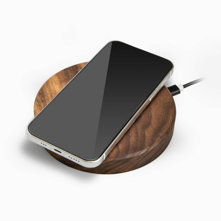 Incarcator Wireless GreenBoxGsm Cerc Subtire Qi 15W din Lemn de Nuc