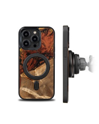 Husa BeWood Lemn Natural si Rasina, Unicat, Iphone 15 Pro - 4 Elemente - Foc