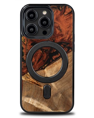 Husa BeWood Lemn Natural si Rasina, Unicat, Iphone 15 Pro - 4 Elemente - Foc