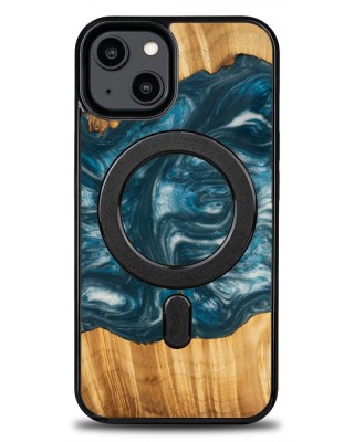 Husa BeWood Lemn Natural si Rasina, Unicat, Iphone 15 -Albastru-Aer