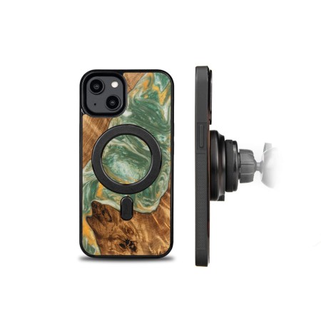 Husa BeWood Lemn Natural si Rasina, Unicat, Iphone 15 -Verde- Apa Husa BeWood Lemn Natural si Rasina, Unicat, Iphone 15 -Verde- Apa