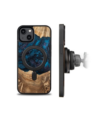 Husa BeWood Lemn Natural si Rasina, Unicat, Iphone 14 -Planete- Neptun