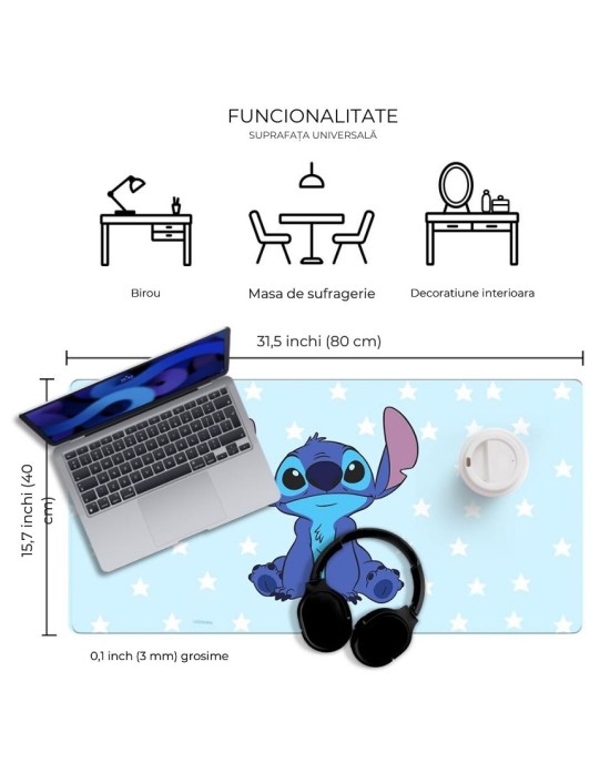 Mouse-Pad Anti-Alunecare Birou Stich Disney Albastru