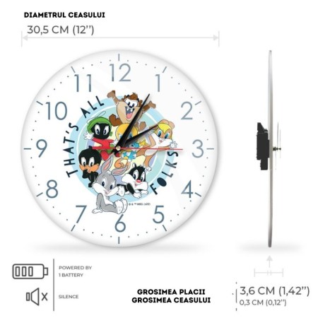 Ceas de Perete cu Licenta Looney Tunes-Alb Ceas de Perete cu Licenta Looney Tunes-Alb