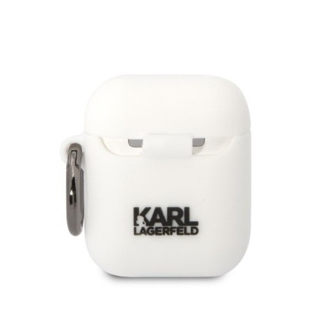 Husa originala Karl Lagerfeld Airpods 1/2 din silicon,  Pisica 3d, Alba Husa originala Karl Lagerfeld Airpods 1/2 din silicon,  Pisica 3d, Alba