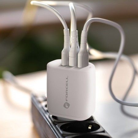 Incarcator Forcell GaN 65W cu 2x USB tip C, 1x USB tip A-3A cu PD si Incarcare Rapida 4.0  Incarcator Forcell GaN 65W cu 2x USB tip C, 1x USB tip A-3A cu PD si Incarcare Rapida 4.0