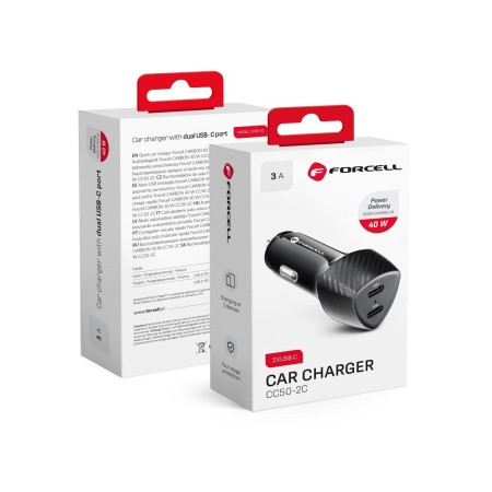 Incarcator Auto Forcell Carbon Tip-C 3.0 PD20W + Tip c 3.0 PD20W CC50-2C-Negru Total 40w Incarcator Auto Forcell Carbon Tip-C 3.0 PD20W + Tip c 3.0 PD20W CC50-2C-Negru Total 40w