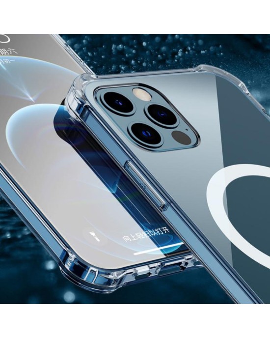 Husa Silicon cu MagSafe TelProtect pentru iPhone 12 Pro Max, transparenta, cu magneti incorporati, margini ridicate, protectie impotriva zgarieturilor si caderilor accidentale.