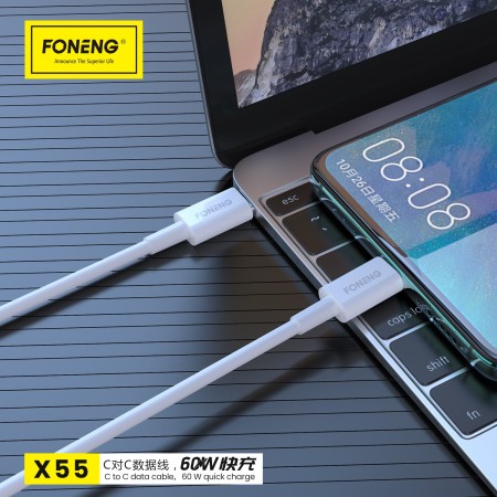 Cablu Foneng X55 Tip C- Tip C PD60W 2M Alb Cablu Foneng X55 Tip C- Tip C PD60W 2M Alb