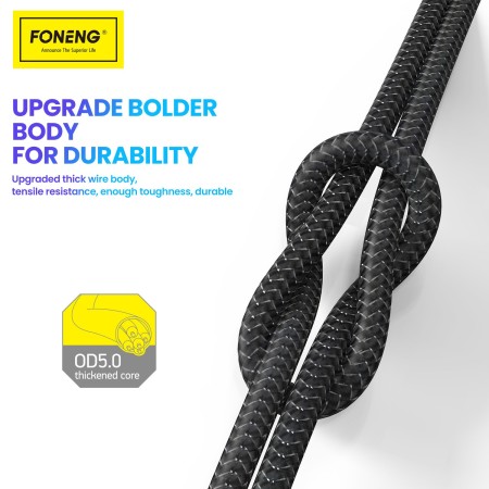 Cablu Foneng USB-Micro USB, 3A, 1M Negru