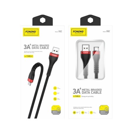 Cablu Foneng USB-Lightning, 3A, 1M Negru