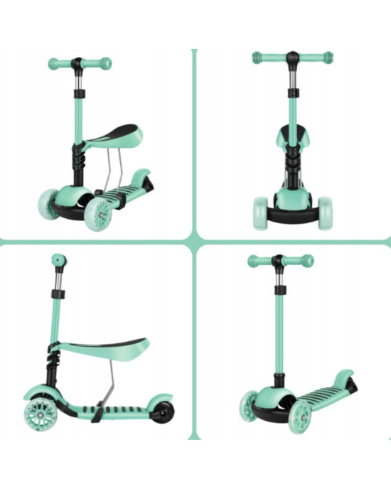 Trotineta Multifunctionala pentru Copii 2-in-1 cu Scaun – Reglabil,Verde, Sigur și Ușor de Transportat