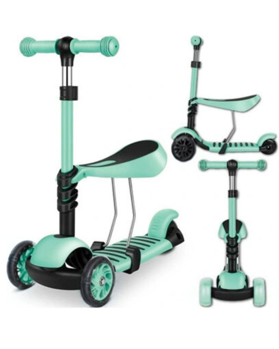 Trotineta Multifunctionala pentru Copii 2-in-1 cu Scaun – Reglabil,Verde, Sigur și Ușor de Transportat