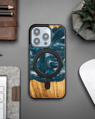 Husa BeWood Lemn Natural si Rasina, Unicat, Iphone 15 Pro - 4 Elemente - Aer