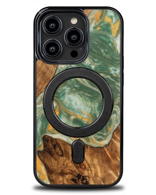 Husa BeWood Lemn Natural si Rasina, Unicat, Iphone 15 Pro - 4 Elemente - Apa