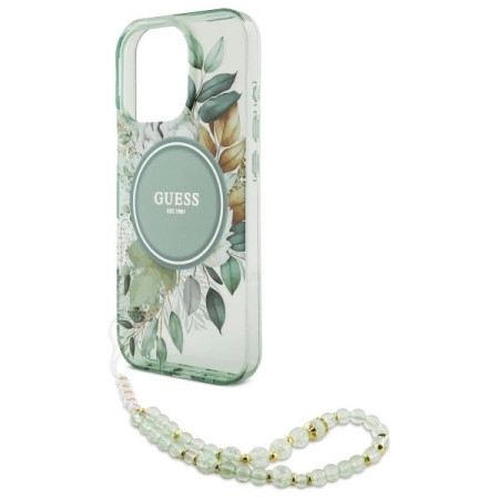 Husa Guess Iphone 16 Pro Flowers cu Snur de Perle -Verde Husa Guess Iphone 16 Pro Flowers cu Snur de Perle -Verde