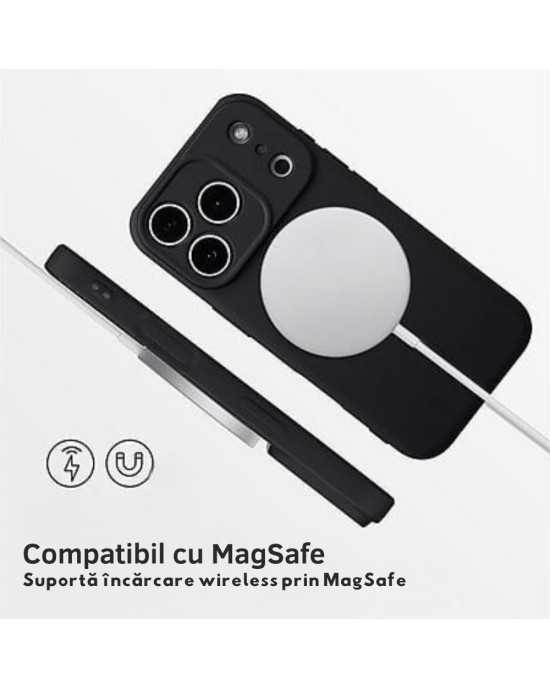 Husă Silicon Premium MagSafe pentru Iphone 17 Pro  –Negru  Husă Silicon MagSafe compatibilă pentru iPhone 17 Pro Negru