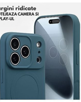 Husă Silicon Premium Catifelat MagSafe Iphone 17 Pro Max -Albastru