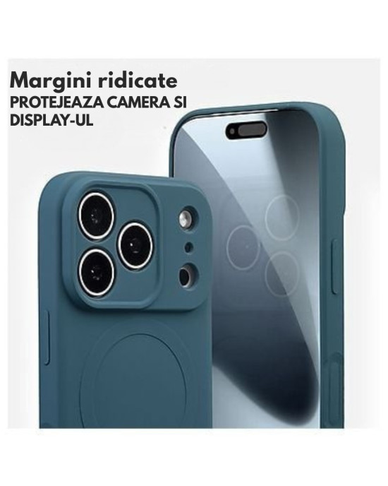 Husă Silicon Premium Catifelat MagSafe Iphone 17 Pro Max -Albastru Husă silicon albastră compatibilă MagSafe pentru iPhone 17 Pro Max