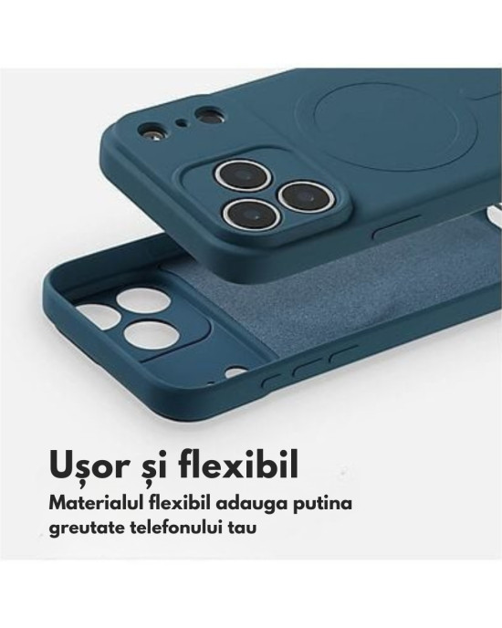Husă Silicon Premium Catifelat MagSafe Iphone 17 Pro Max -Albastru Husă silicon albastră compatibilă MagSafe pentru iPhone 17 Pro Max