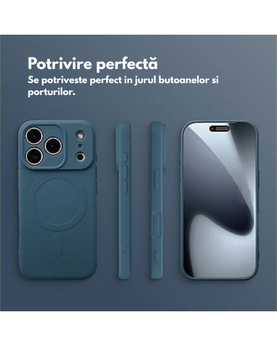 Husă Silicon Premium Catifelat MagSafe Iphone 17 Pro Max -Albastru Husă silicon albastră compatibilă MagSafe pentru iPhone 17 Pro Max