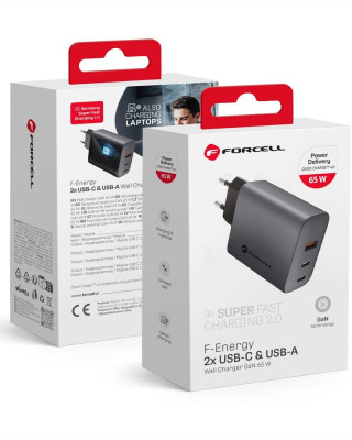 Încărcător rapid GaN 65W Forcell F-Energy — 2 x USB-C + USB-A 