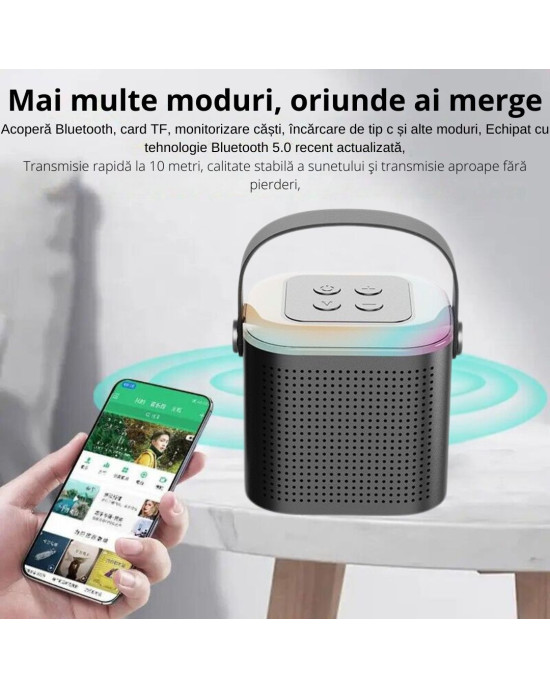 Boxa Bluetooth Mini cu Microfon Wireless LED Y1 – Negru