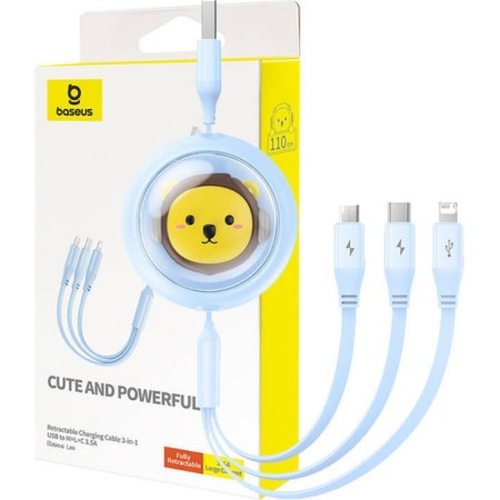 Cablu Retractabil USB catre Micro/Lightning/Type C 3 in 1 Leo 1,1m -Albastru