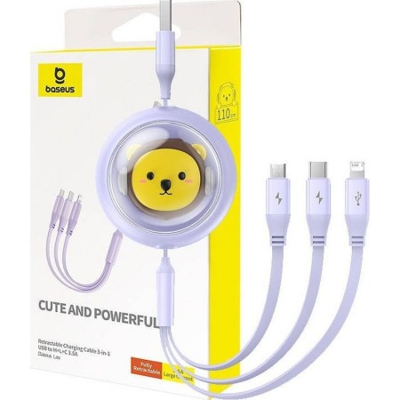Cablu Retractabil USB catre Micro/Lightning/Type C 3 in 1 Leo 1,1m -Mov