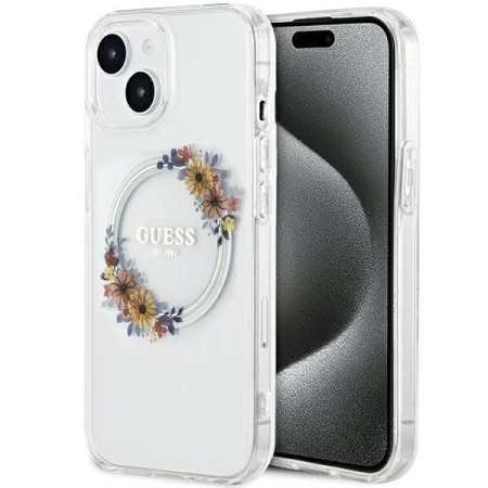Husa Protectie Originala Guess Compatibila MagSafe Flower Wreath Iphone 15 Husa Protectie Originala Guess Compatibila MagSafe Flower Wreath Iphone 15