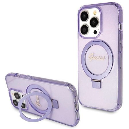 Husa Protectie Originala Guess Iphone 15 Pro Glitter Script/ Suport Inel -Violet Husa Protectie Originala Guess Iphone 15 Pro Glitter Script/ Suport Inel -Violet