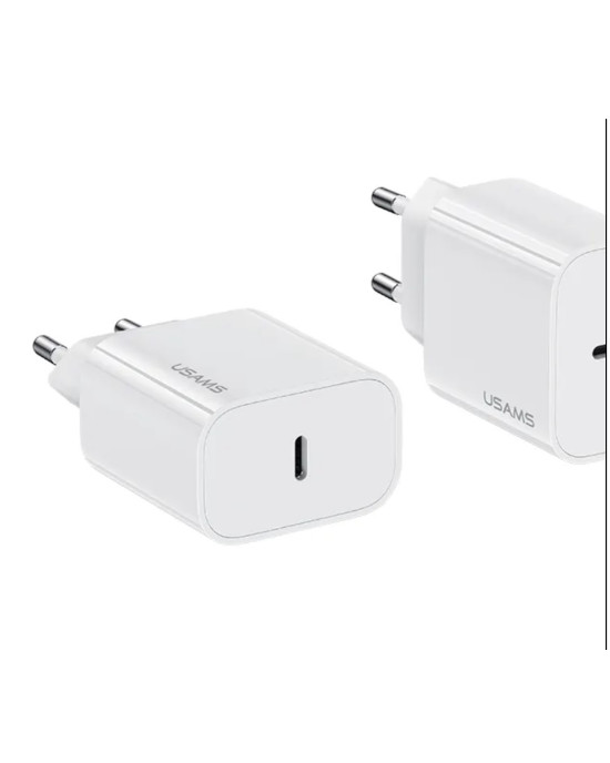 Incarcator rapid alb Usams T65, design compact, compatibilitate USB-C, 30W putere de iesire