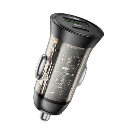 Incarcator Auto Borofone BZ26A Shadow USB + TYPE C - PD 43W 3A - Transparent Incarcator Auto Borofone BZ26A Shadow USB + TYPE C - PD 43W 3A - Transparent