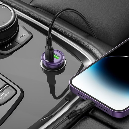 Incarcator Auto Borofone BZ26A Shadow USB + TYPE C - PD 43W 3A -Mov Transparent Incarcator Auto Borofone BZ26A Shadow USB + TYPE C - PD 43W 3A -Mov Transparent