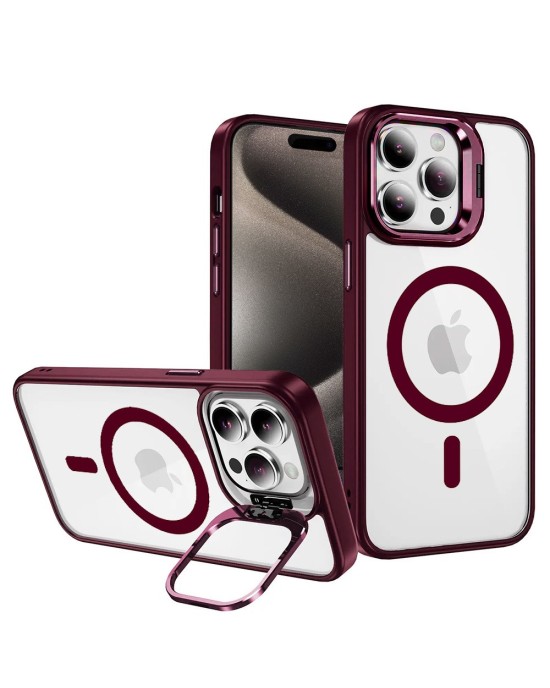 Husa Protectie Impact MagSafe cu Inel-Stand Iphone 15 Compatibil -Burgundy