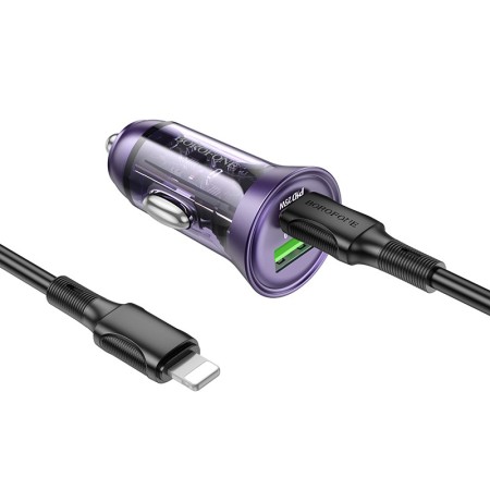 Incarcator Auto Borofone BZ26A Shadow USB + TYPE C - PD 43W 3A +Cablu Type C-Lightning Fast -Mov Transparent Incarcator Auto Borofone BZ26A Shadow USB + TYPE C - PD 43W 3A +Cablu Type C-Lightning Fast -Mov Transparent